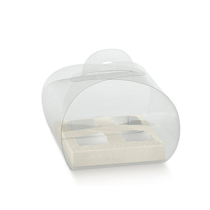 Caixas Tortino em PVC com Fundo e Interior para Doces - Transparente e Branco - "Pele"