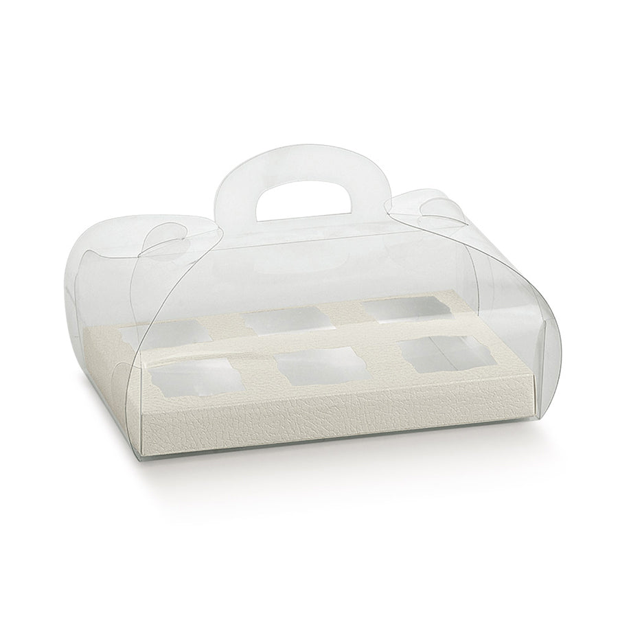 Caixas Tortino em PVC com Fundo e Interior para Doces - Transparente e Branco - "Pele"