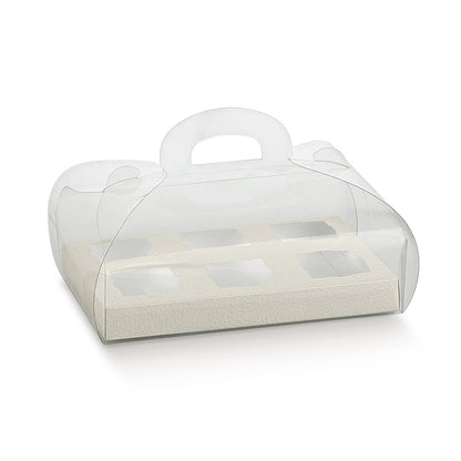 Caixas Tortino em PVC com Fundo e Interior para Doces - Transparente e Branco - "Pele"