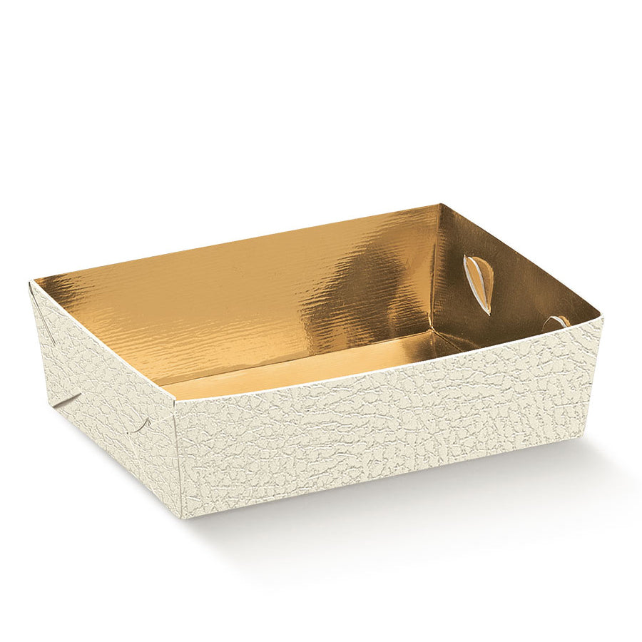 Cesta Bandeja Rectangular sin Asa con Interior Dorado - Blanco - "Piel"