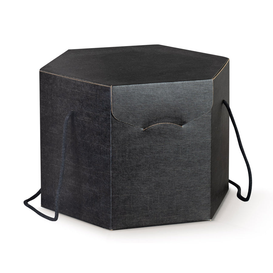 Caja hexagonal con cordón - Negra - "Flecha"