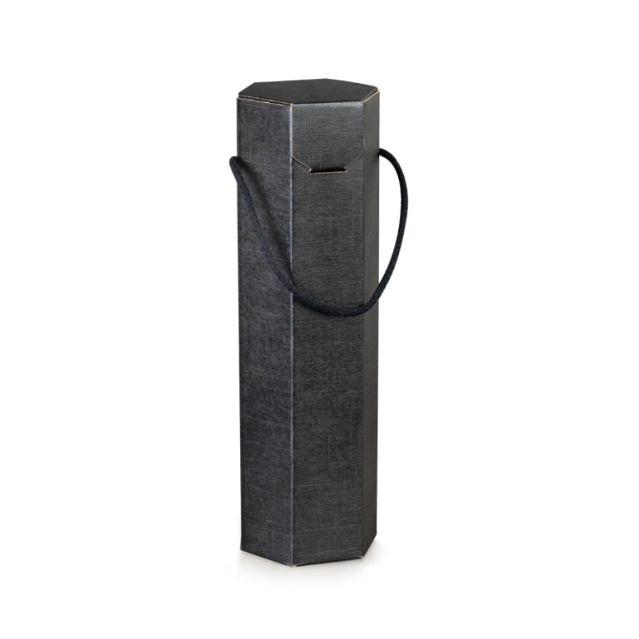 Cajas hexagonales con cordón para botellas - Negro - "Flecha"