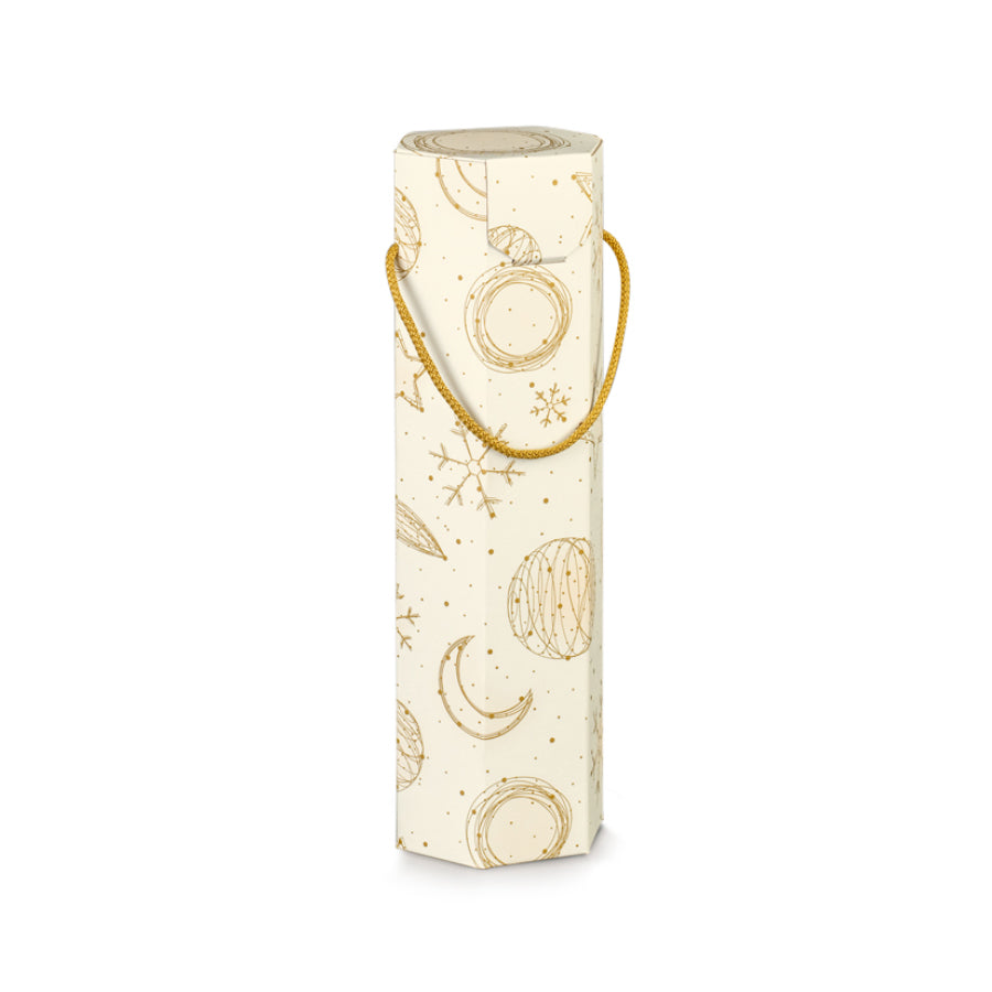 Caixas Hexagonais com Cordão para Garrafas - Branco e Ouro - "White Universe"