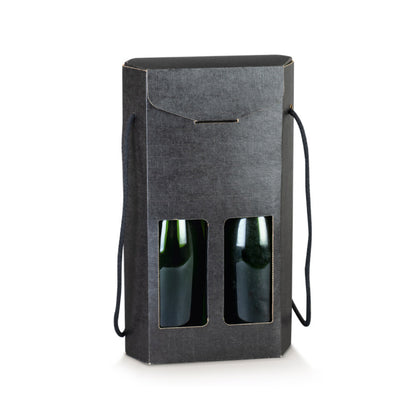 Cajas hexagonales con cordón para botellas - Negro - "Flecha"