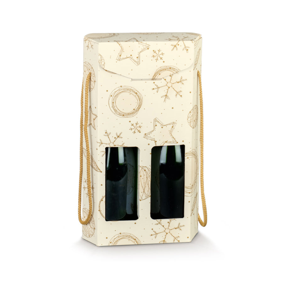 Caixas Hexagonais com Cordão para Garrafas - Branco e Ouro - "White Universe"