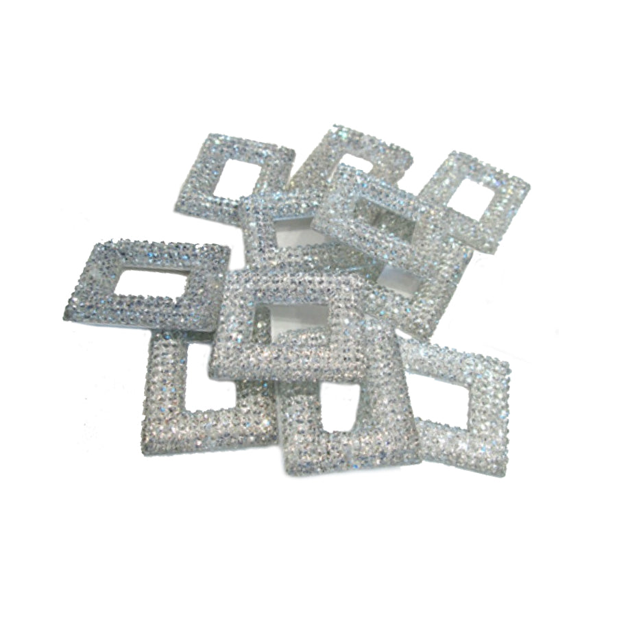 Square-shaped Buttons with Rhinestones - Silver