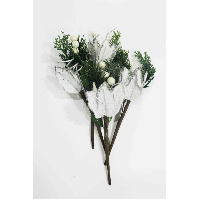 Flor Decorativa para Navidad - Verde y Blanco
