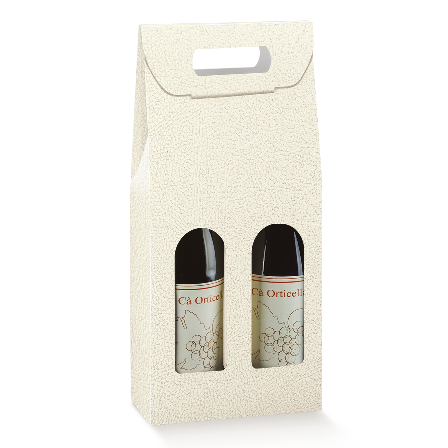 Cajas con Ventana para Botellas - Blanco - "Piel"