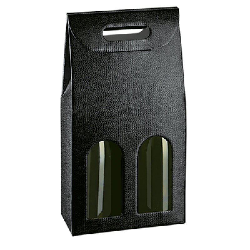 Cajas con Ventana para Botellas - Negro - "Piel"