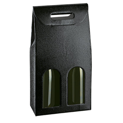 Cajas con Ventana para Botellas - Negro - "Piel"