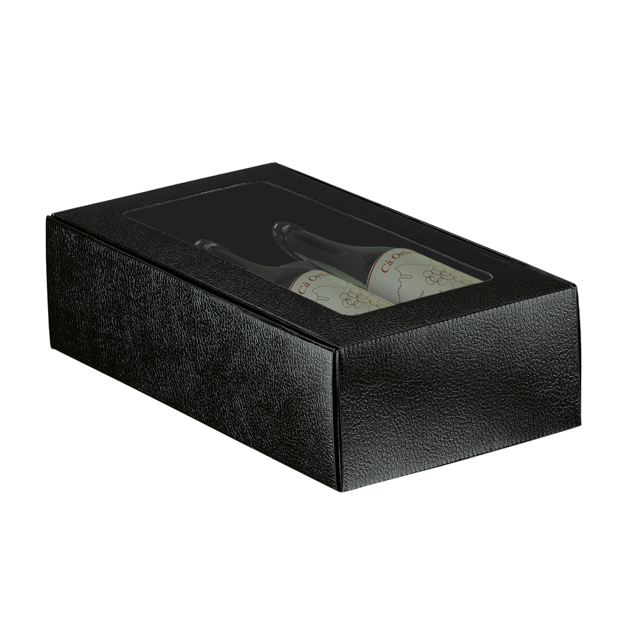 Cajas Cantinetta con Ventana para Botellas - Negro - "Piel"