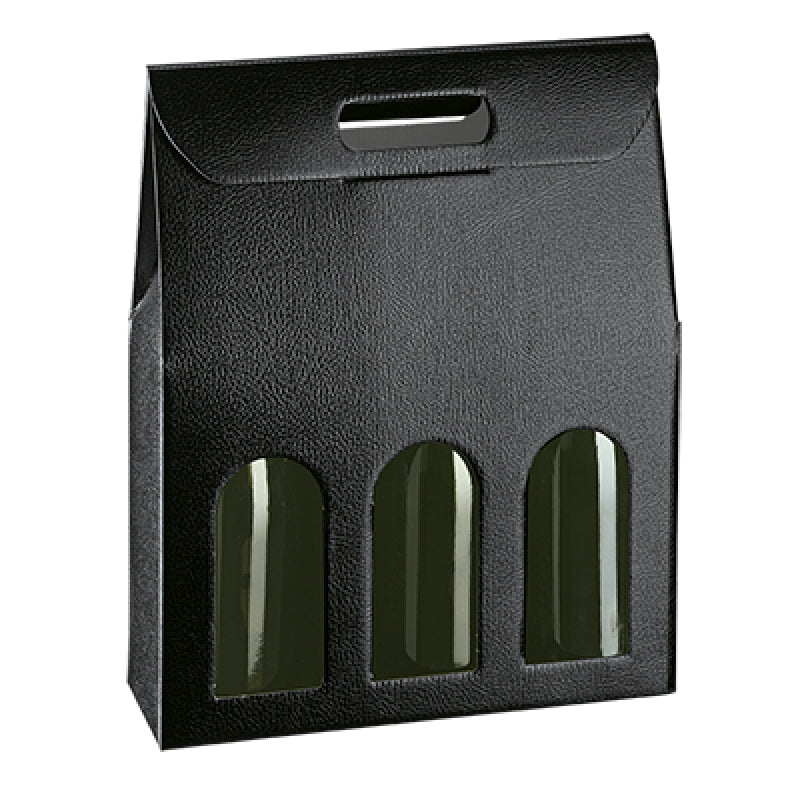 Cajas con Ventana para Botellas - Negro - "Piel"