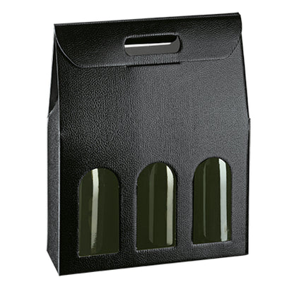 Cajas con Ventana para Botellas - Negro - "Piel"