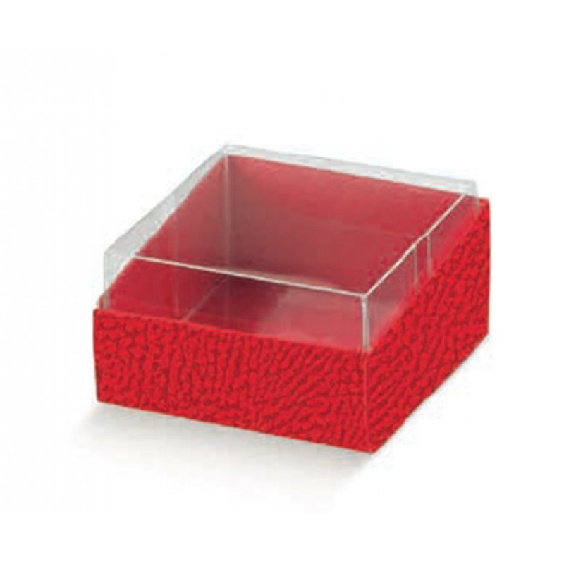 Cajas Cuadradas de PVC con Base - Transparente y Rojo - "Piel"
