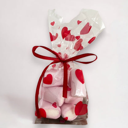 Bolsa de celofán con fuelle - Transparente y Rojo - "Corazones"