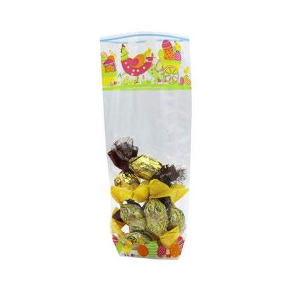 Bolsas de polipropileno (PP) con fondo de cartón hexagonal - Multicolor - "Huevos y gallinas"