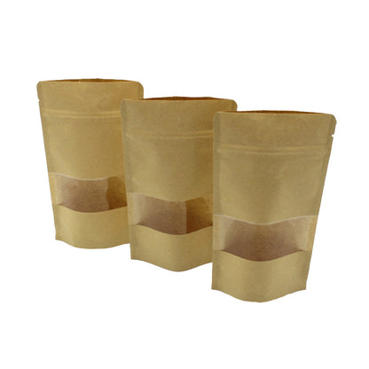 Round Stand-Up Pouches with Window - Kraft