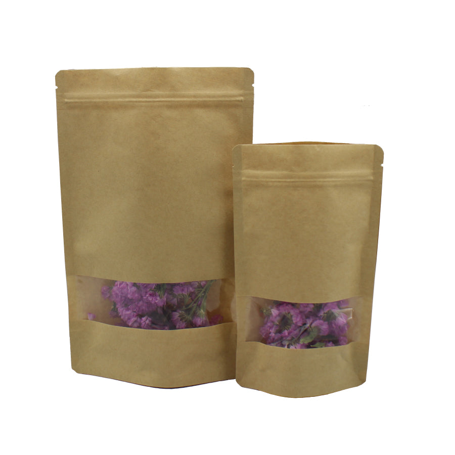 Round Stand-Up Pouches with Window - Kraft
