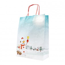White Kraft Twist Handle Papel Bag Snowman - Pack 25 unt