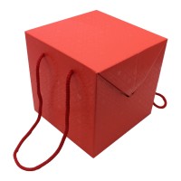 Caixa Cubo  com cordao com padrao natalício em verniz - Pack 15 und