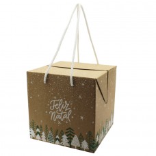 Cube Box with rope handle with Christmas pattern - Pack 15 unt